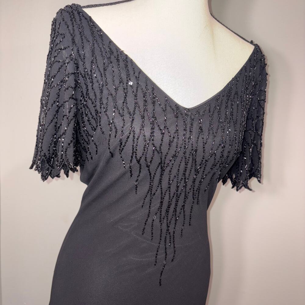 VNTG J Kara 90s Fairycore Black Beaded Mesh Dress Flutter Sleeves asymmetrical - Picture 3 of 15